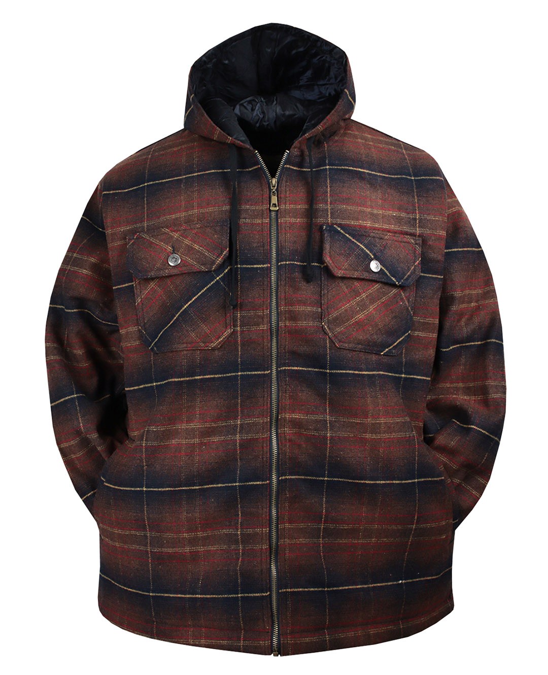 Hooded Plus Size Plaid Lumberjack Coat Burgundy