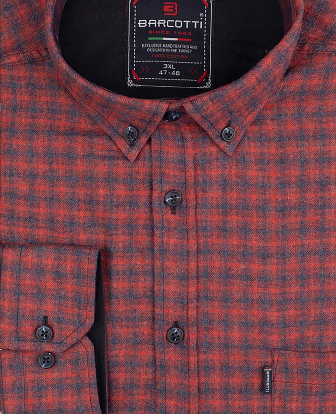 Büyük Beden Pamuklu Ekose Gömlek Düğme Yaka