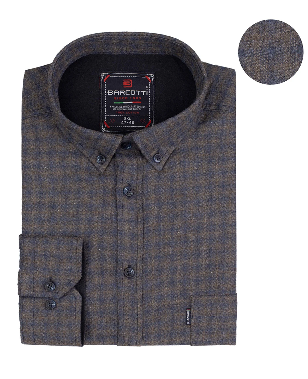 Büyük Beden Pamuklu Ekose Gömlek Düğme Yaka