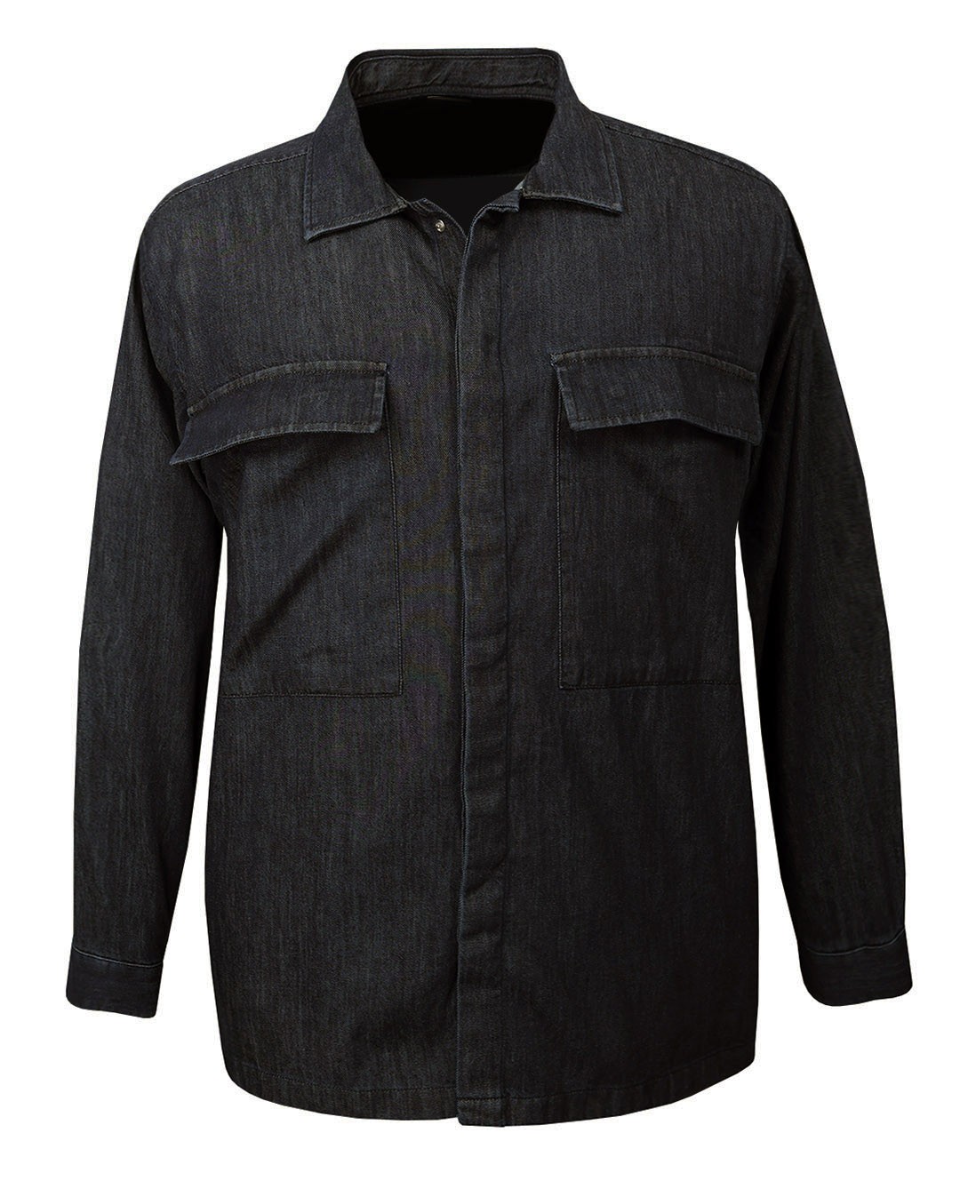 Winter Plus Size Denim Shirt Double Pocket Black