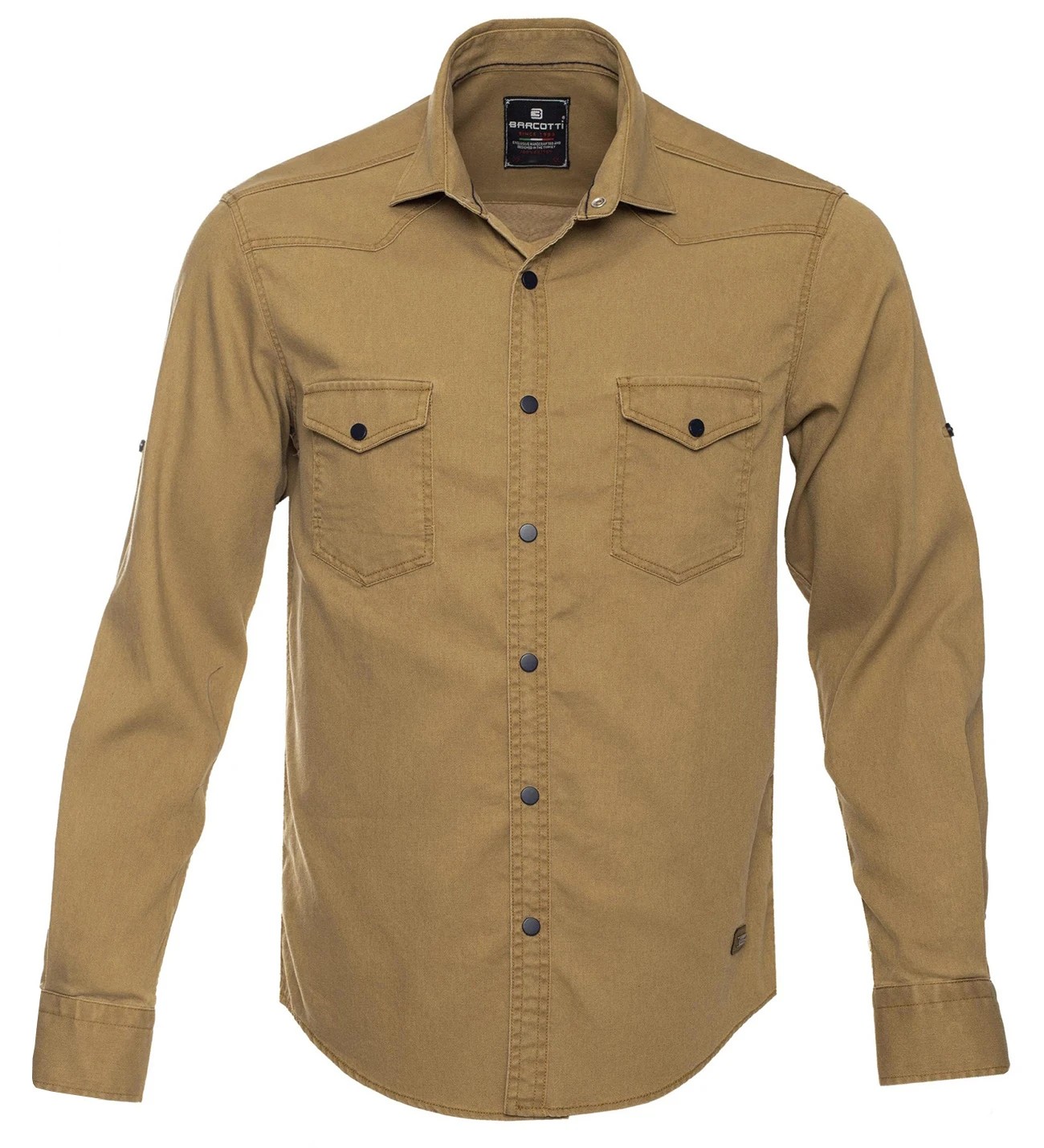 Lycra Plus Size Denim Shirt Long Sleeve Camel