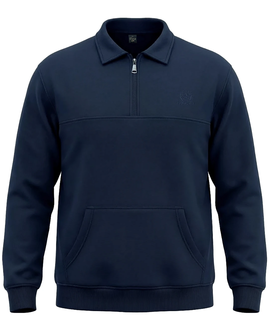 Kışlık Büyük Beden 3 iplik Yarım Fermuarlı Kanguru Cep Sweat - Lacivert