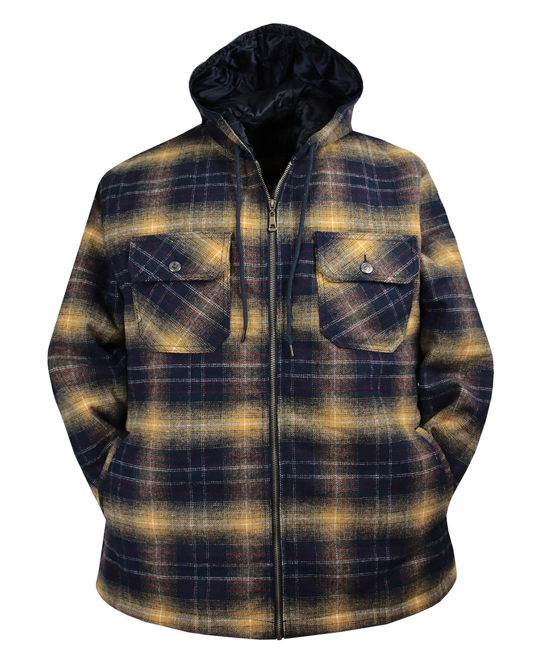 Hooded Plus Size Plaid Lumberjack Coat Yellow