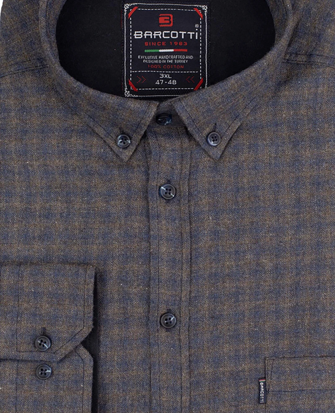 Büyük Beden Pamuklu Ekose Gömlek Düğme Yaka