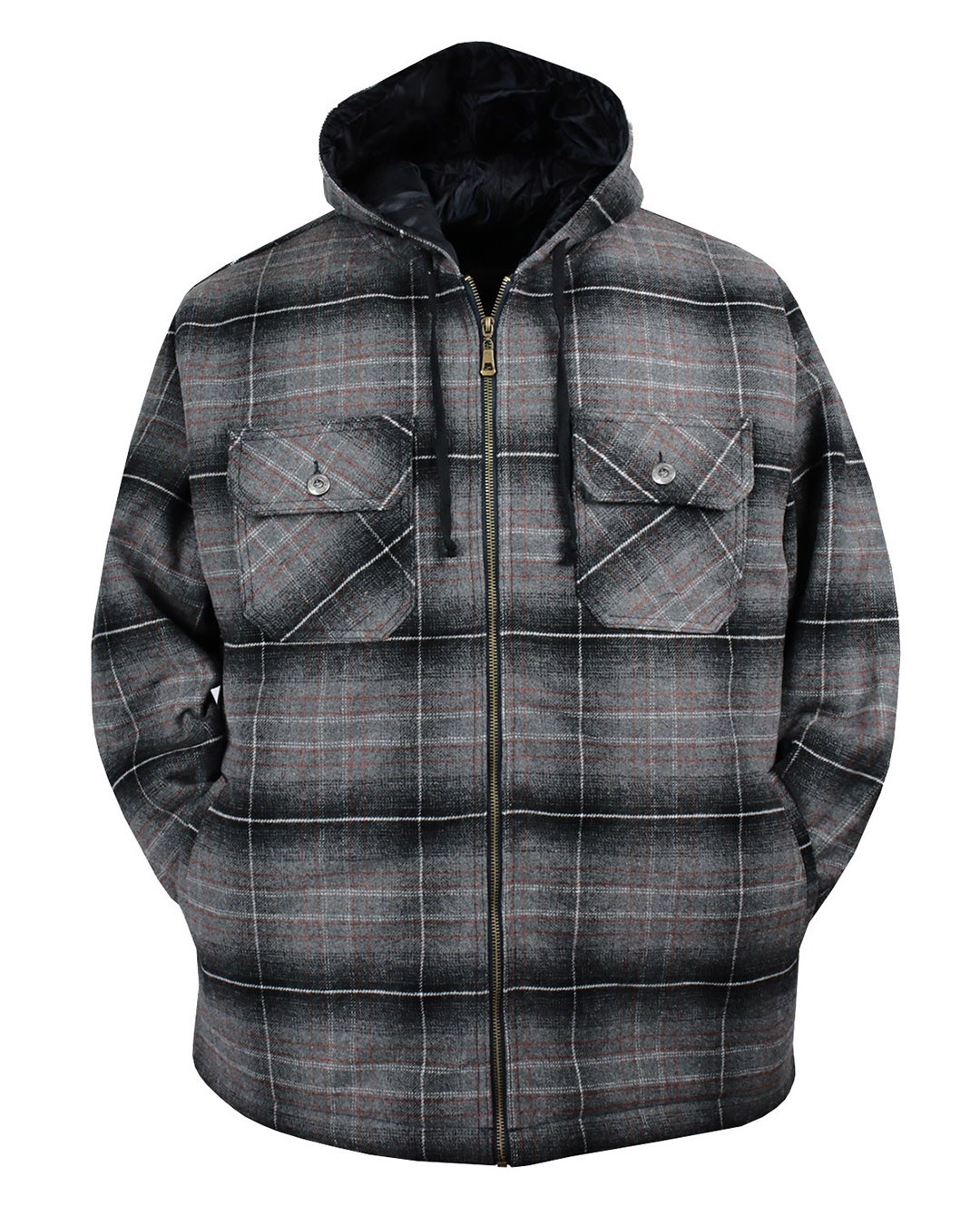 Hooded Plus Size Plaid Lumberjack Coat Gray