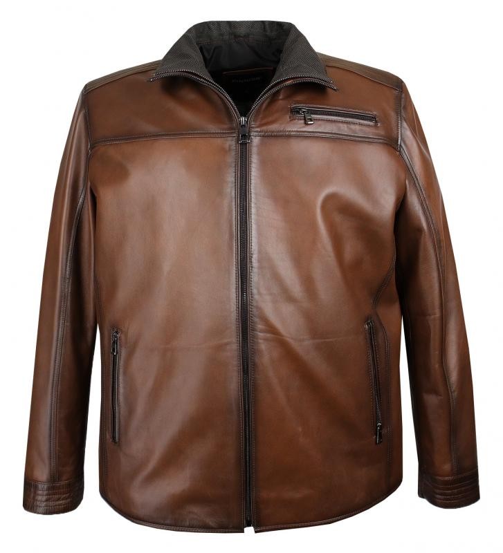 Men's Plus Size Leather Coat Safari Double Zipper Hazelnut