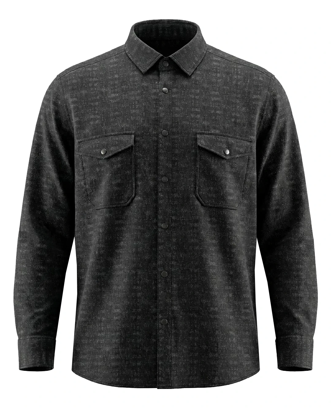 Kışlık Büyük Beden Çift Cepli Likralı Örme Gömlek - Siyah