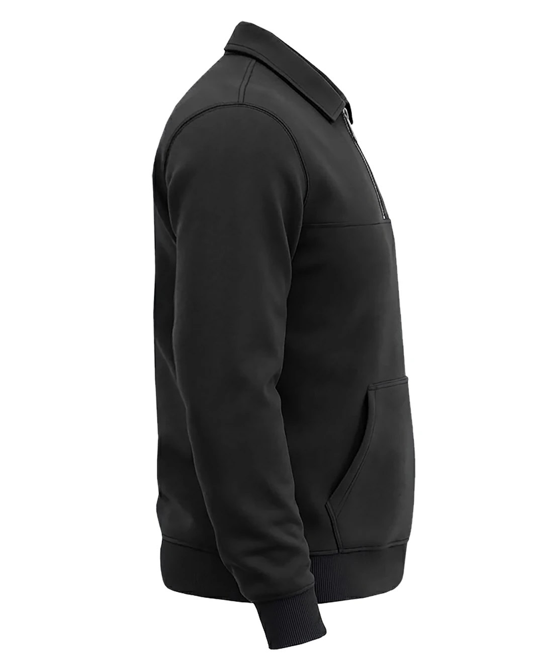 Kışlık Büyük Beden 3 iplik Yarım Fermuarlı Kanguru Cep Sweat - Siyah