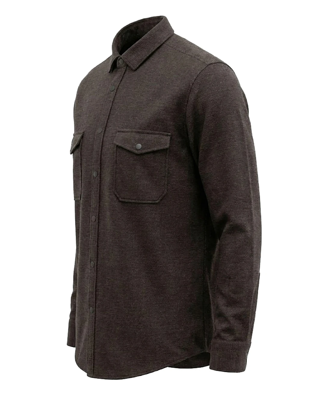 Büyük Beden Çift Cepli Likralı Örme Gömlek - Kahverengi