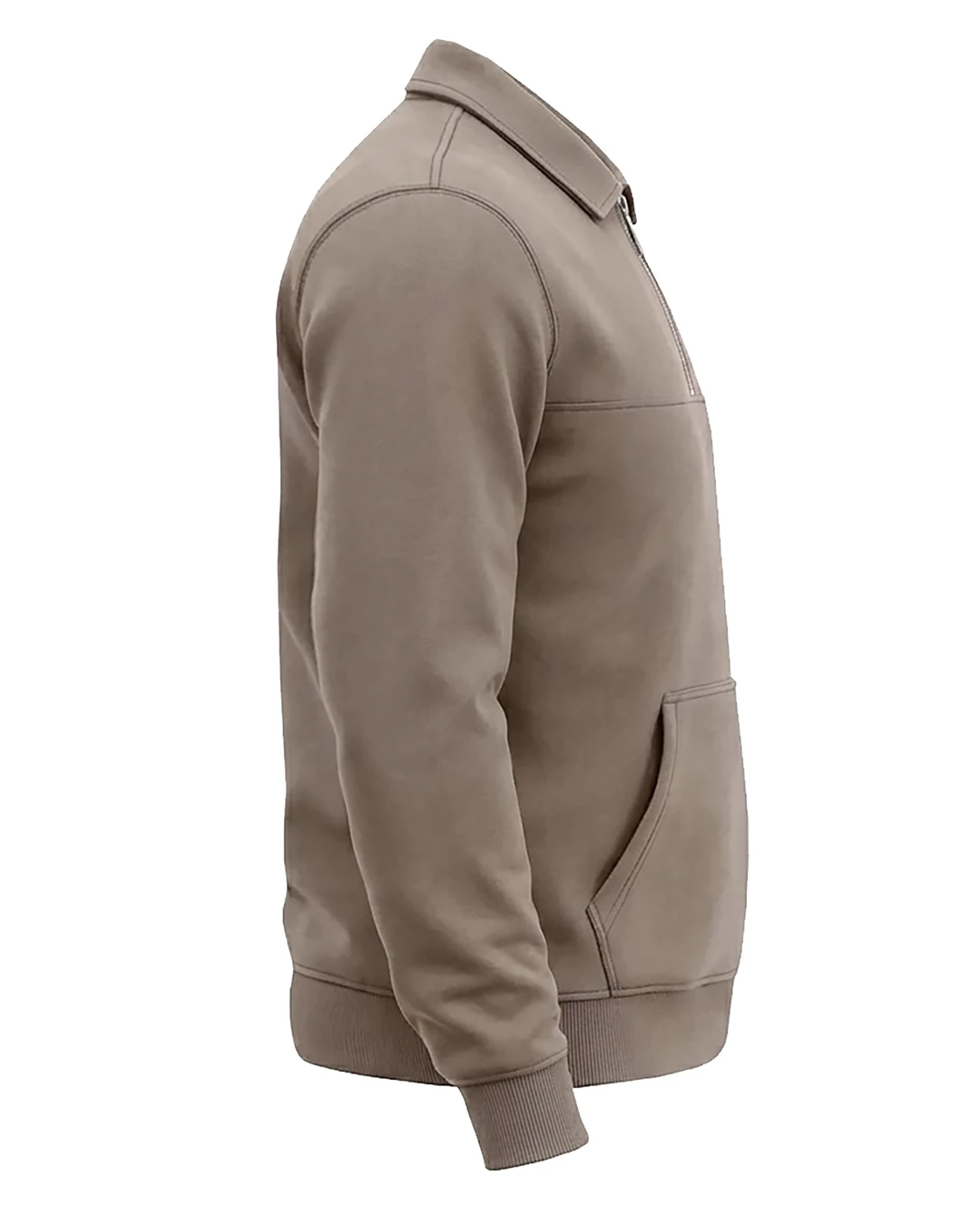 Kışlık Büyük Beden 3 iplik Yarım Fermuarlı Kanguru Cep Sweat - Bej