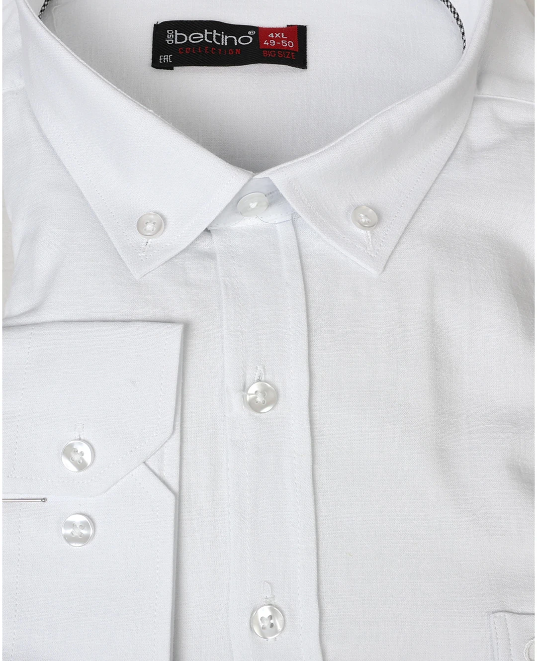 Büyük Beden Keten Gömlek Uzun Kol Düğme Yaka - Beyaz