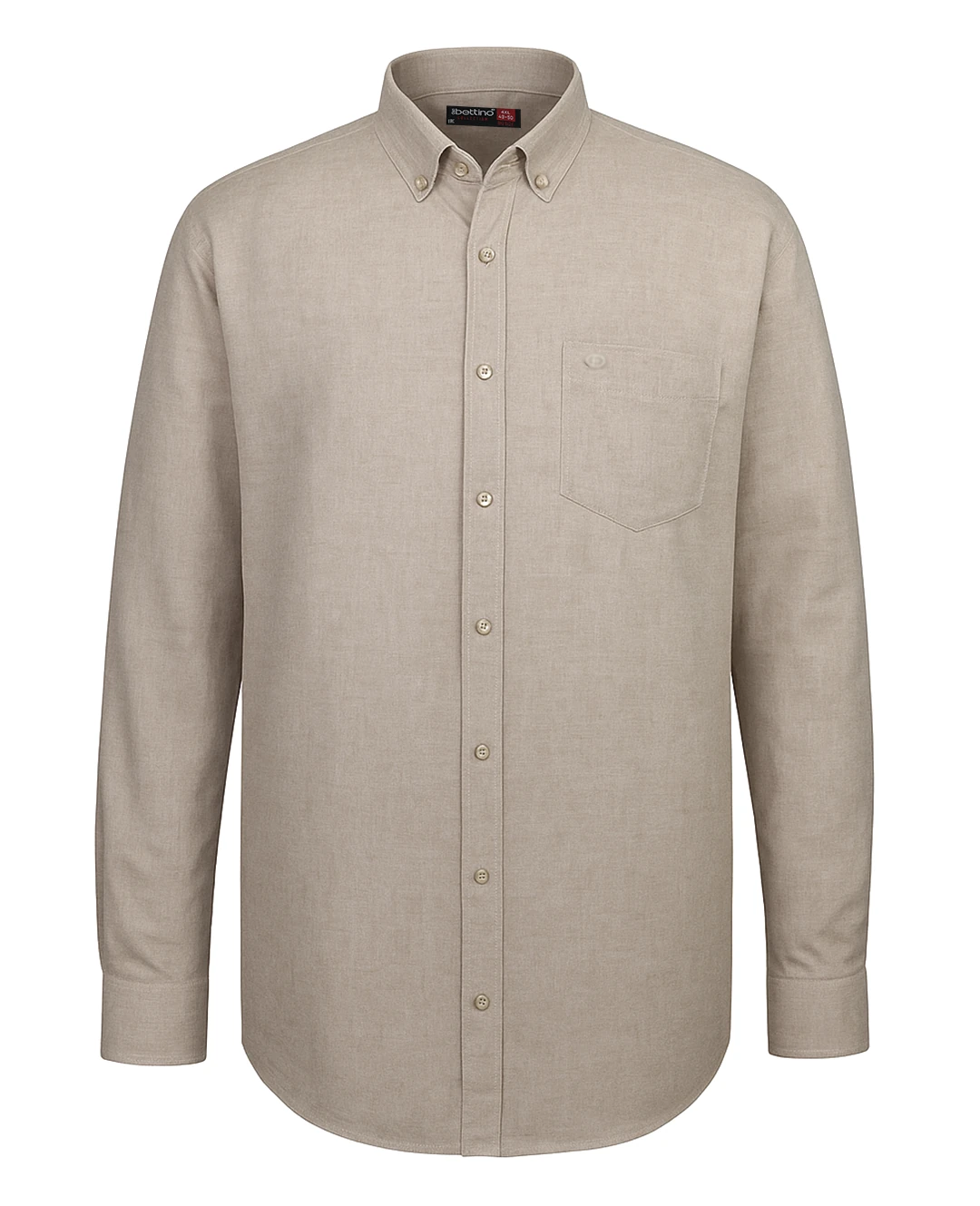 Büyük Beden Keten Gömlek Uzun Kol Düğme Yaka - Bej