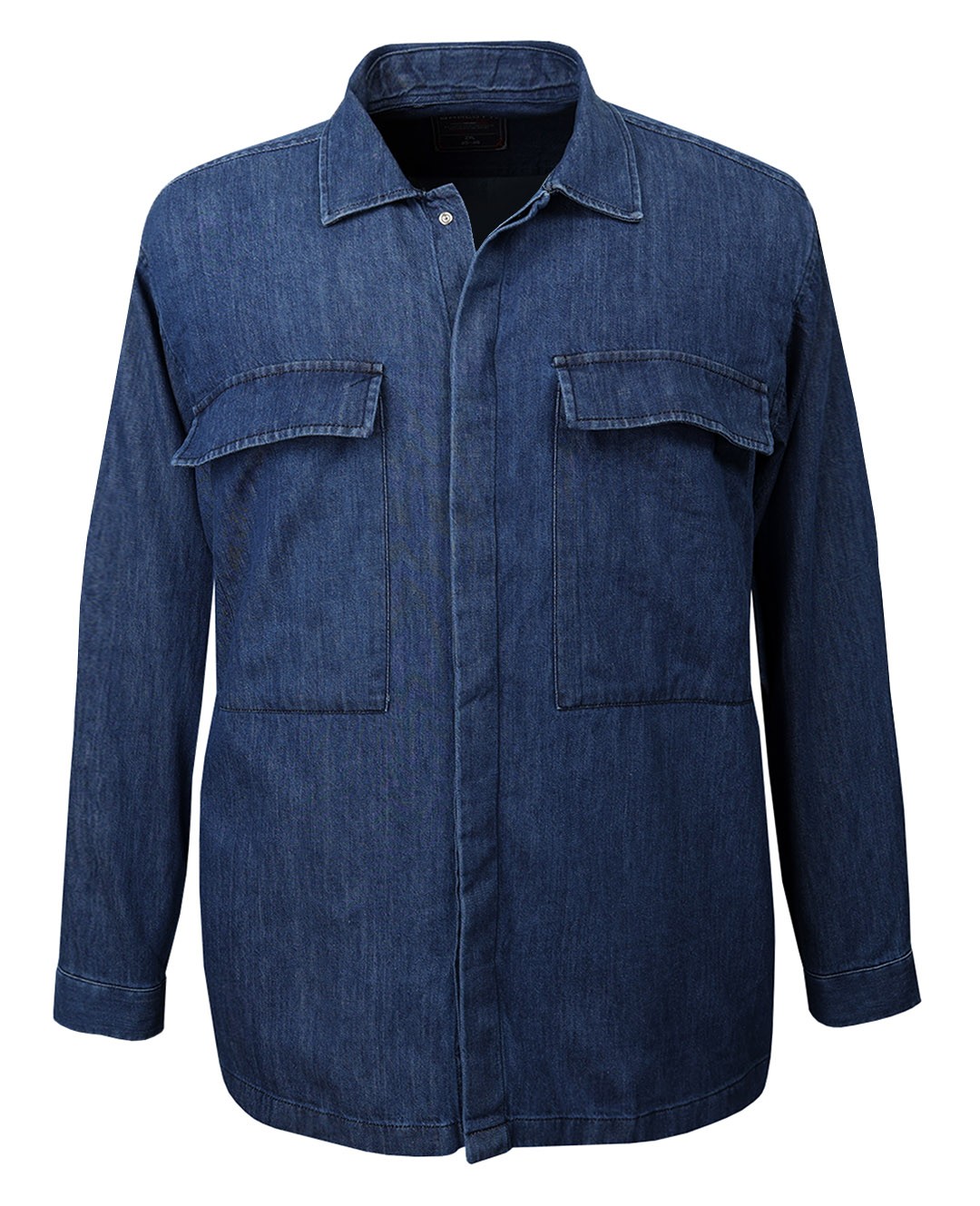 Winter Plus Size Denim Shirt Double Pocket Blue