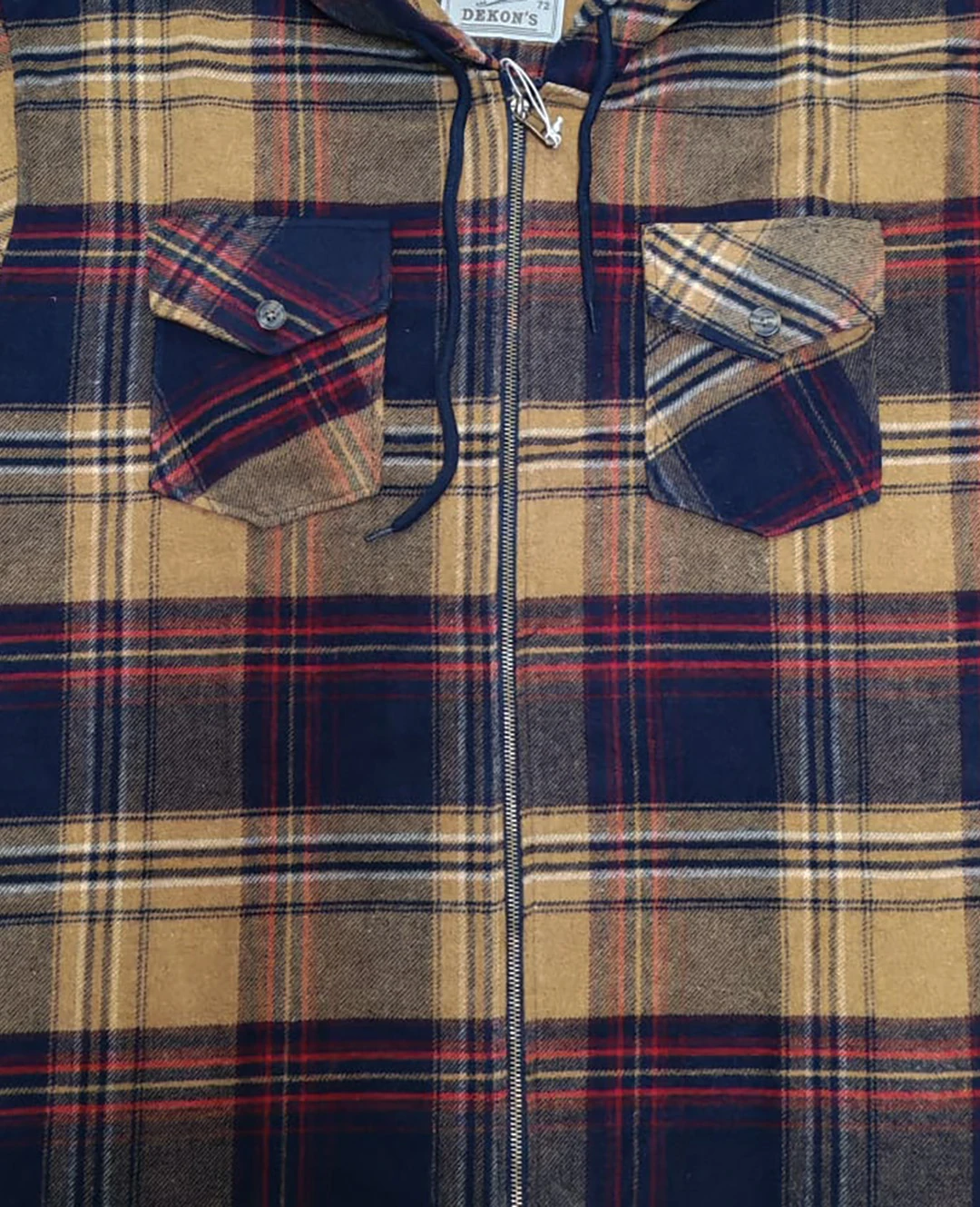 Büyük Beden Kapşonlu Oduncu Sweat Ekose - Bej