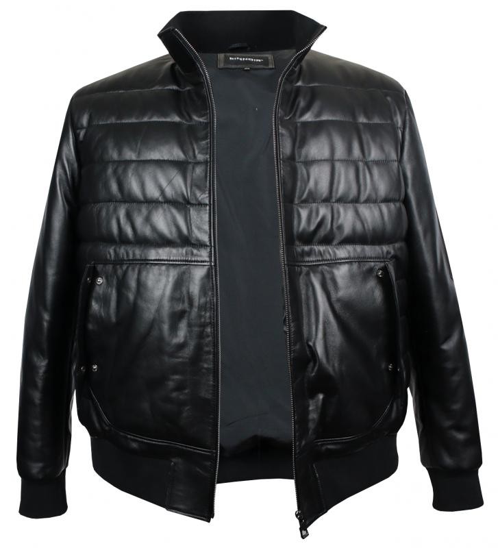 Genuine Leather Plus Size Padded Bomber Coat