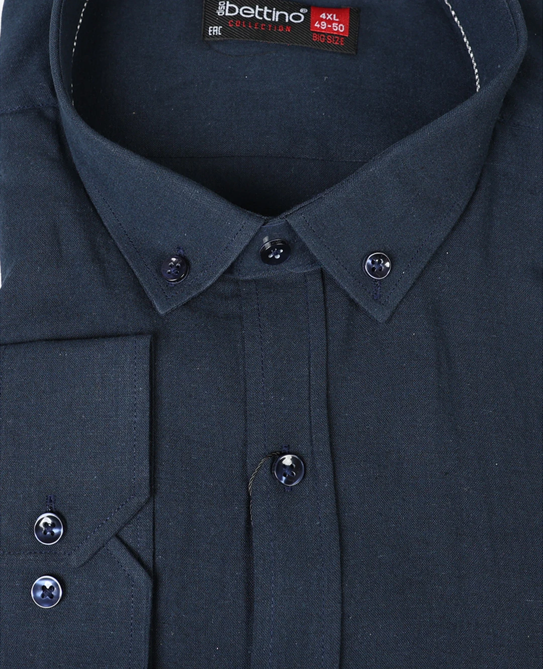 Büyük Beden Keten Gömlek Uzun Kol Düğme Yaka - Lacivert