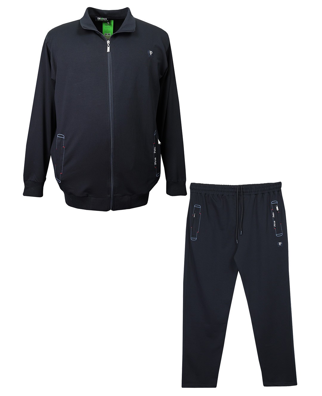 Plus Size Stand Collar Tracksuit Set Navy Blue