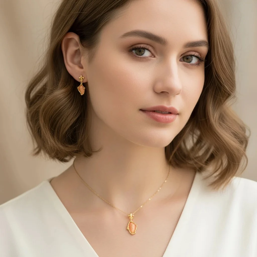 Tasarım Mineli Kolye Küpe Set 