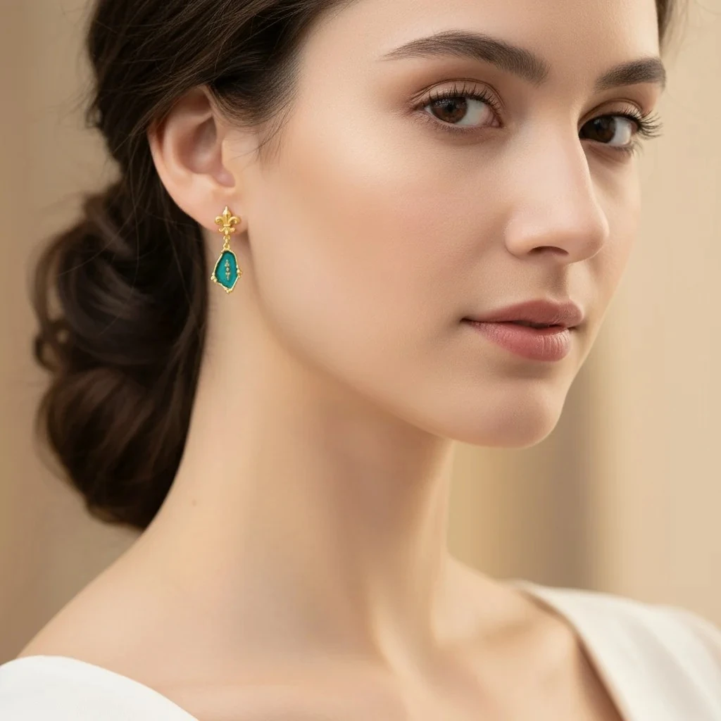 Enamel Design Gold Earrings