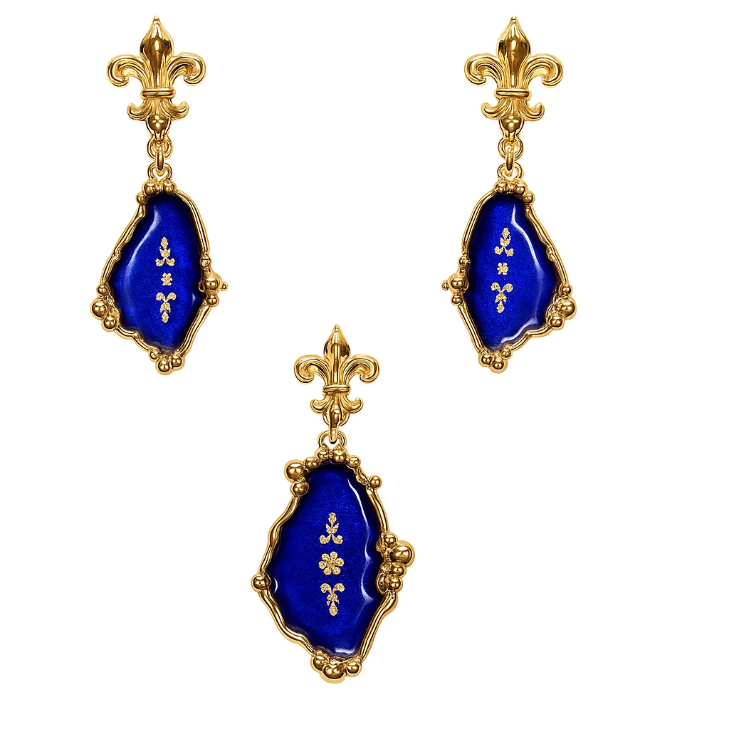 Özel Tasarım Mineli Altın Kolye Küpe Set