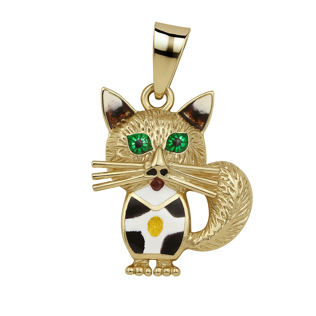 Mine İşlemeli Kedi Kolye