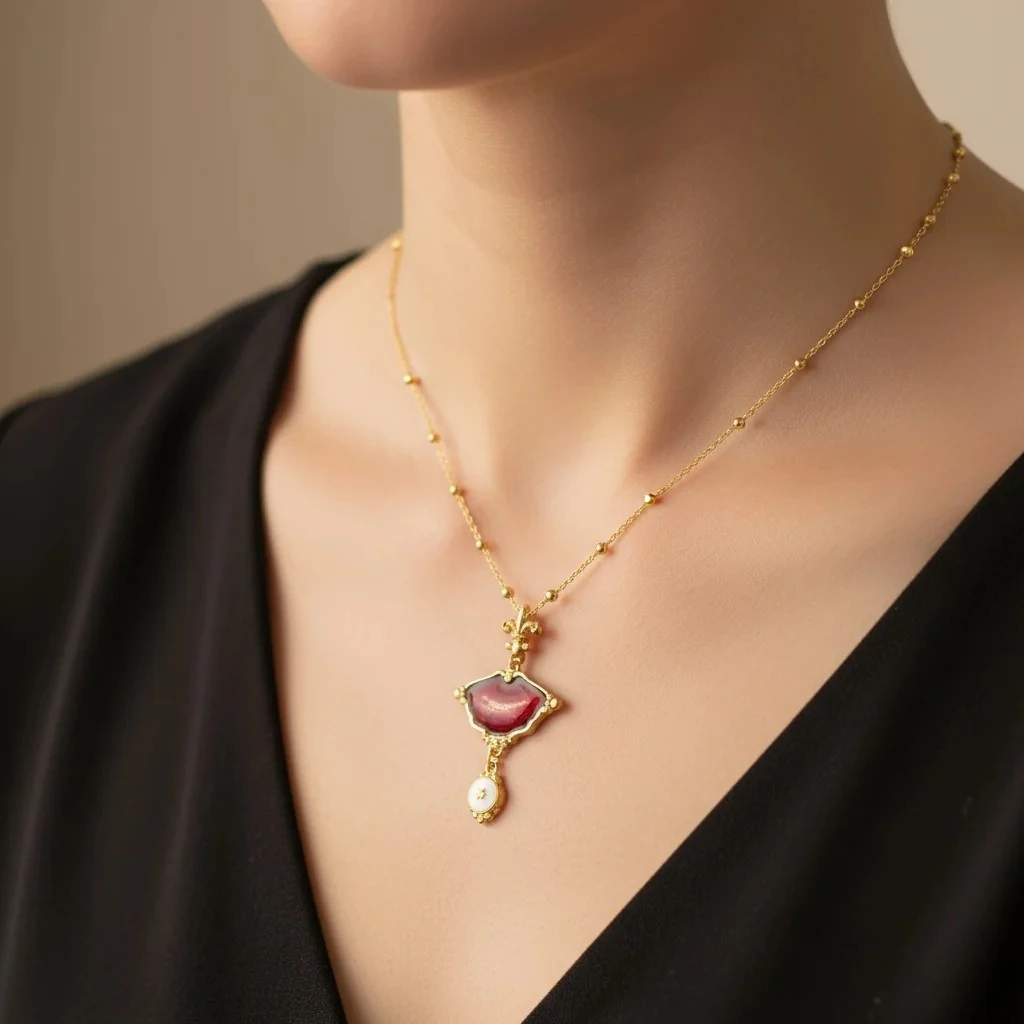 Tasarım Mineli Altın Kolye