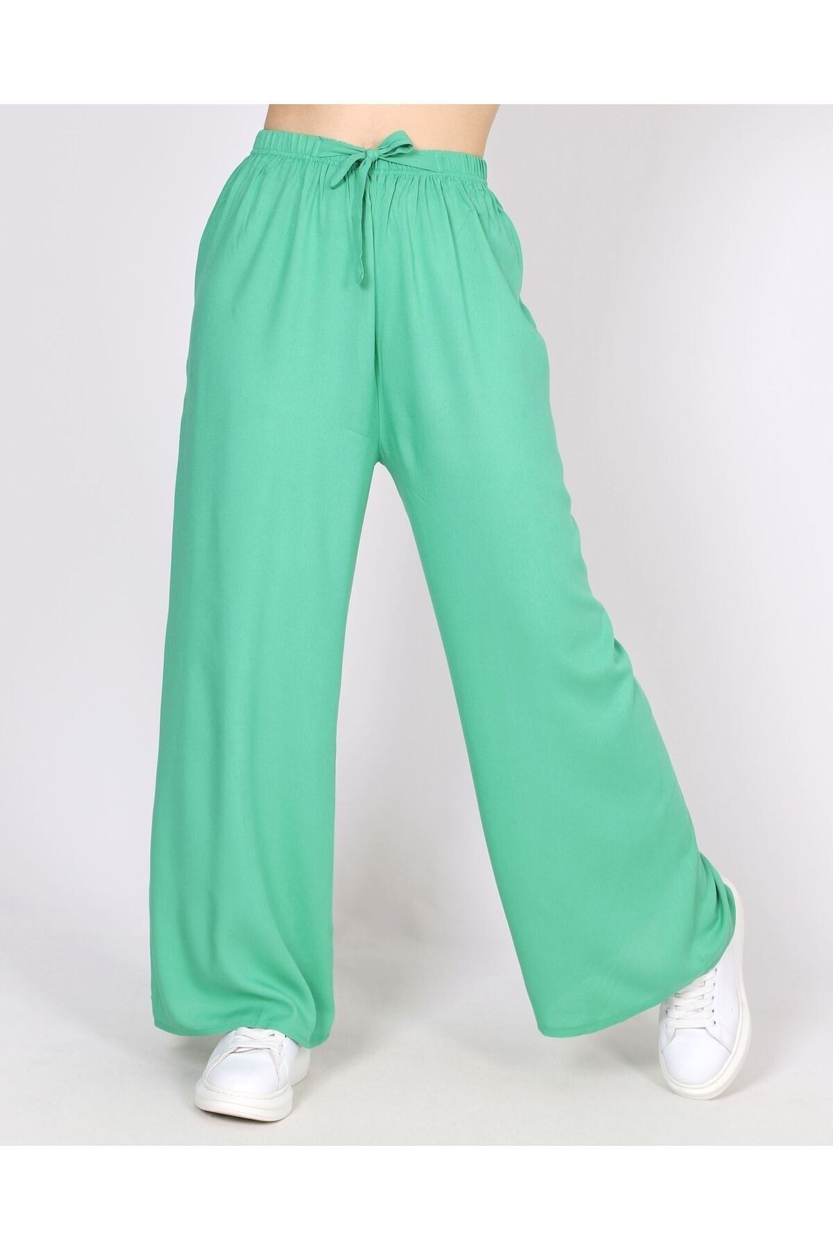 Beli Lastikli Ekstra Rahat Açık Yeşil Dokuma Pantolon - Yeşil