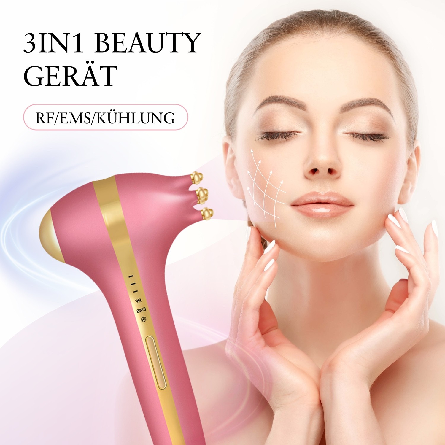 3IN1 Beauty Gerät für die Verjüngung der Haut durch Radiofrequenz und EMS Therapie inklusive Kühlender Funktion | Anti Aging Effekt | Hautstraffung