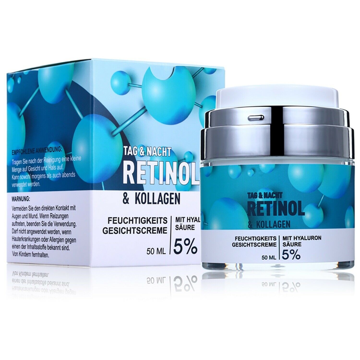 Retinol Creme |  Nacht-Tagescreme mit Hyaluronsäure | Kollagen, Aloe Vera und Grüner Tee | Anti Aging | Anti Falten | 50ml