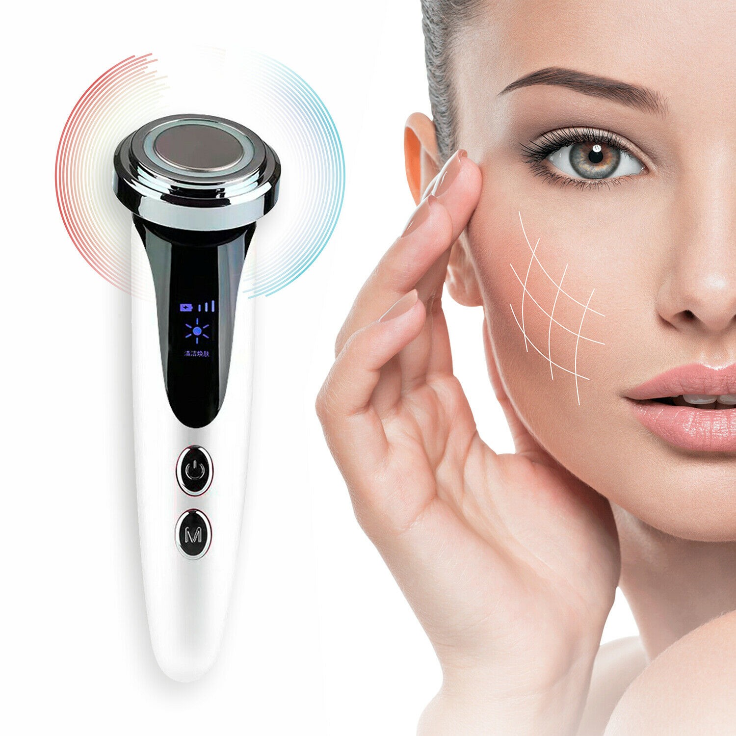 Gesichtsreinigung mit Ultraschall & LED-Therapiefunktionen für die Reinigung und Verjüngung der Haut | für alle Hauttypen geeignet | Ionen-Behandlung der Haut