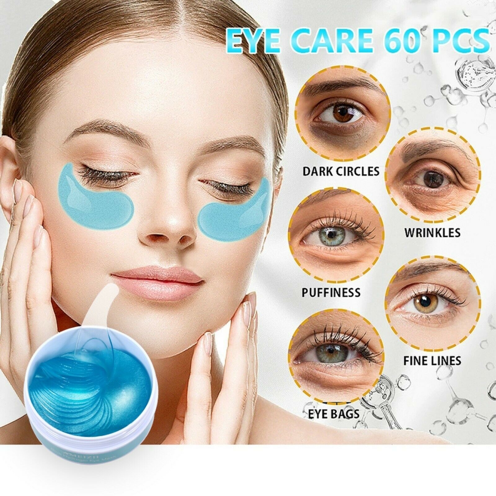 Augenpads gegen Augenringe, Tränensäcke, Anti Aging, Kollagen, Anti-Falten, Feuchtigkeit, 60 Stück