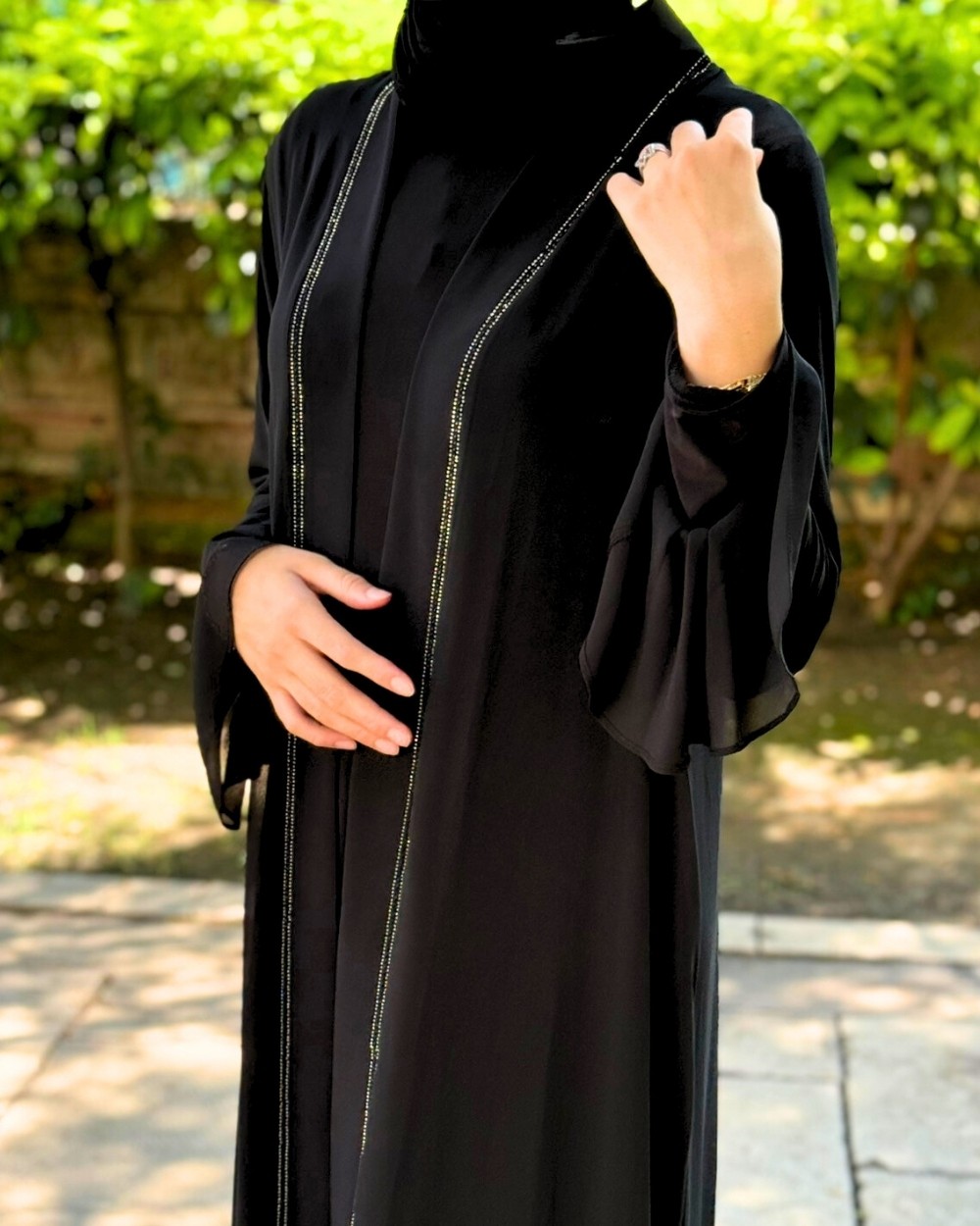 Büyük Beden Şifon Abaya Ferace İkili Takım (46-52 Beden)