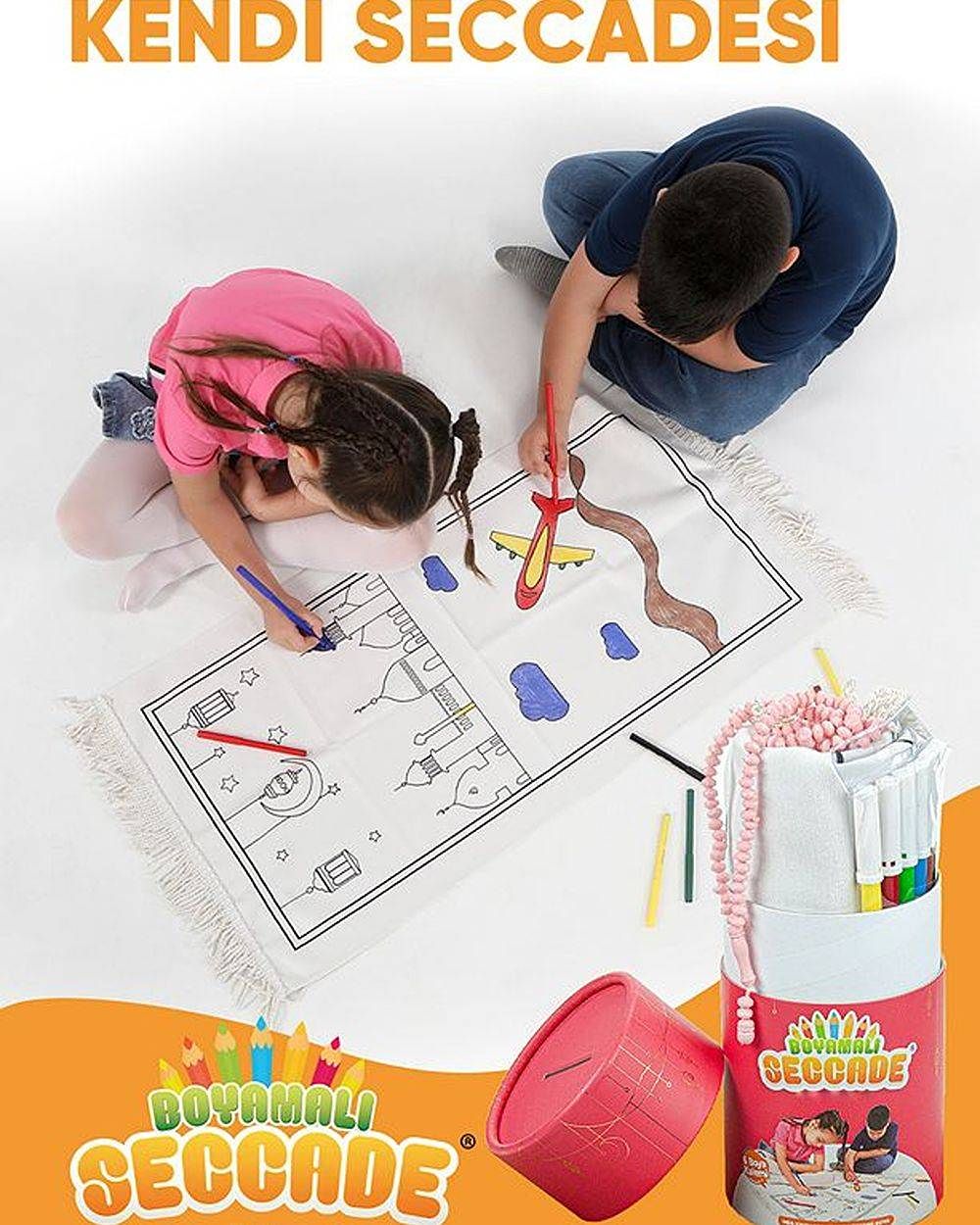 Çocuklara Özel Yıkanabilir Boyamalı Seccade Seti Kırmızı