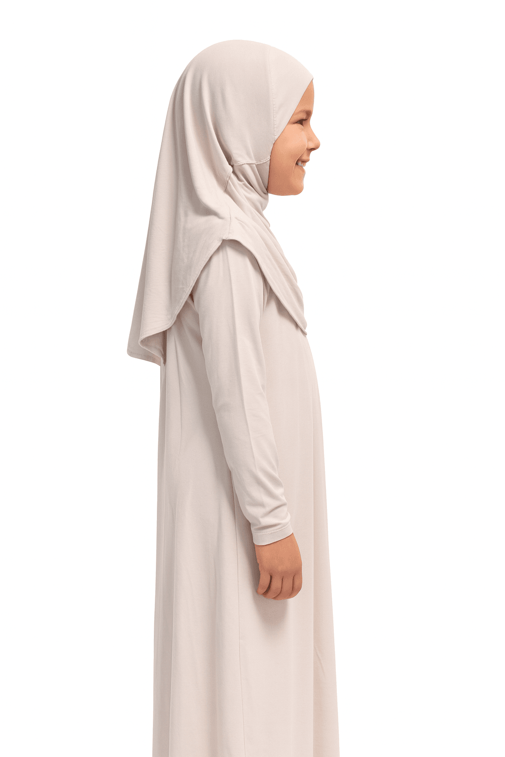 Kendinden Başörtülü Çocuk Penye Namaz Elbisesi – 9-10-11 yaş/110 cm| Kız Çocuk İçin Namaz Kıyafeti