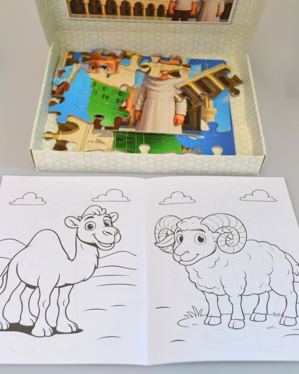 Mescid-i Nebevi 54 Parça Çocuk Puzzle – Hikâye Kitabı ve Boyama Kitabı Hediyeli, Özel Kutulu