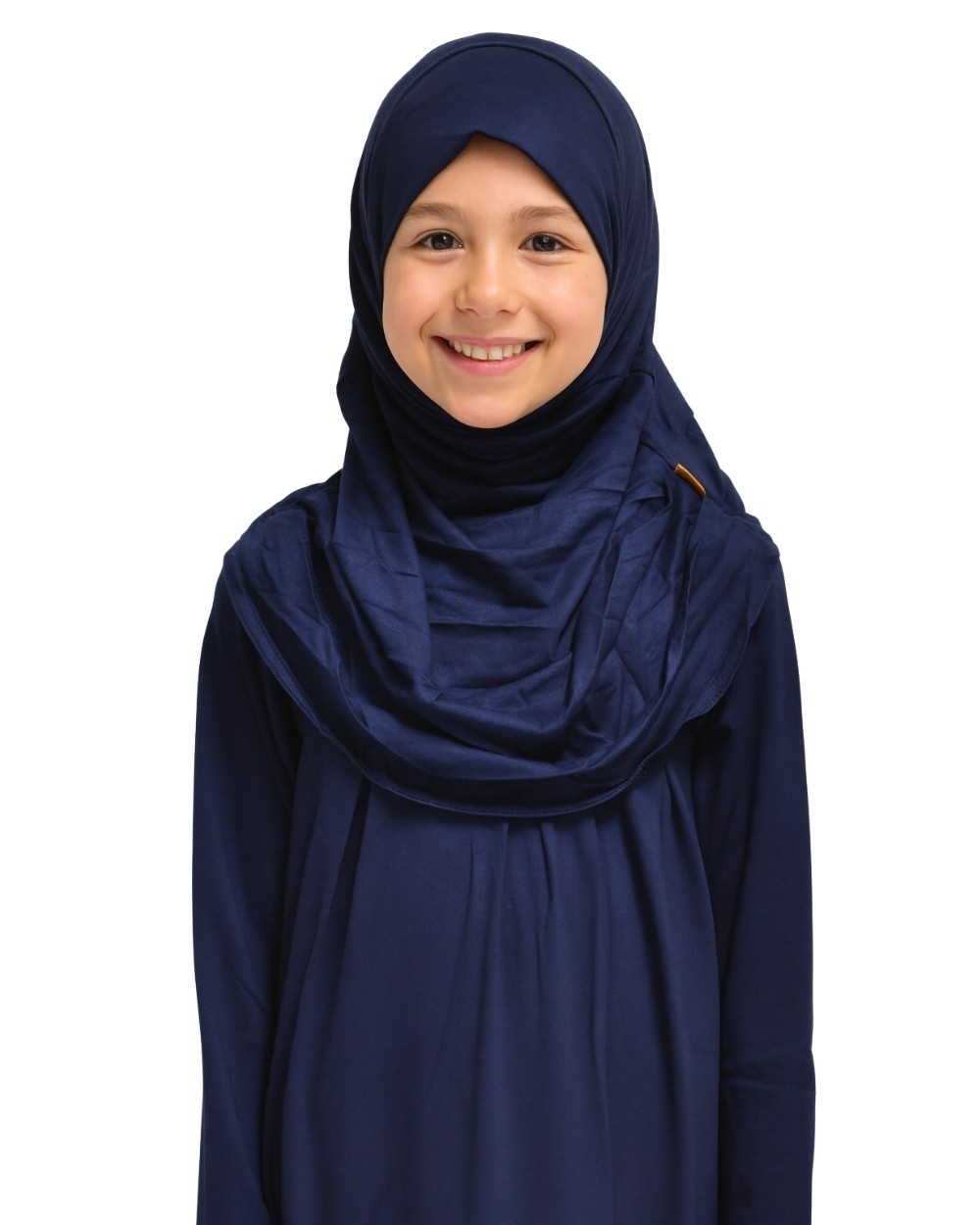 Penye Kendinden Başörtülü Çocuk Namaz Elbisesi Lacivert/ 6-7-8 yaş