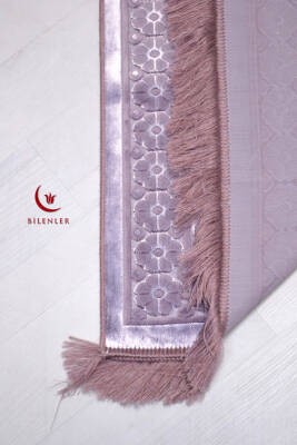Özel Kutulu Hediyelik Lüks Kadife Dokuma Seccade ve Kristal Tesbih Seti Pembe