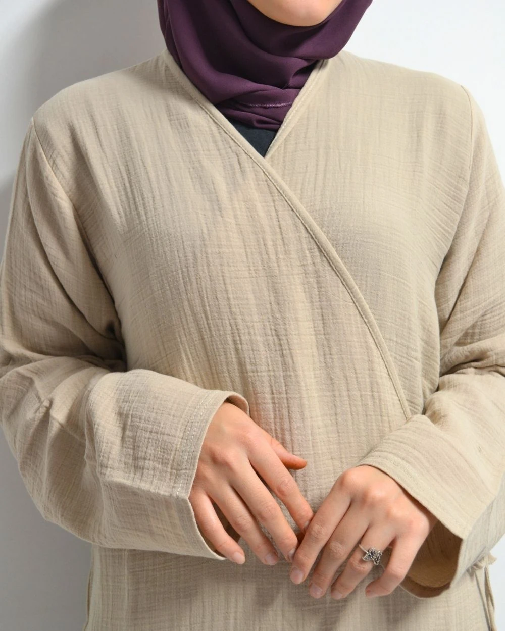 %100 Pamuk Müslin Namaz Elbisesi Yandan Bağlamalı -Terletmeyen Rahat Kumaş, 36-48 Beden, İbadet Kıyafeti