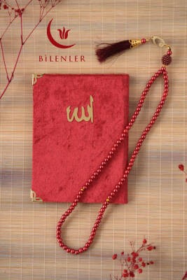 Kutulu 128 Sayfa Kadife Yasin ve İnci Tesbih Seti Kırmızı 5 Adet