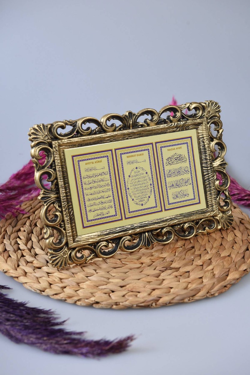 Kapı Üstü Üçlü Tablo Ayete'l Kürsi- Nazar Duası- Bereket Duası Gold