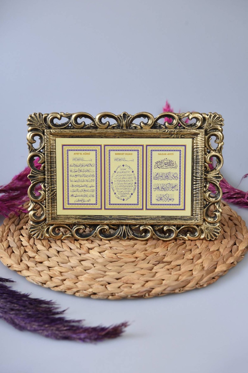 Kapı Üstü Üçlü Tablo Ayete'l Kürsi- Nazar Duası- Bereket Duası Gold