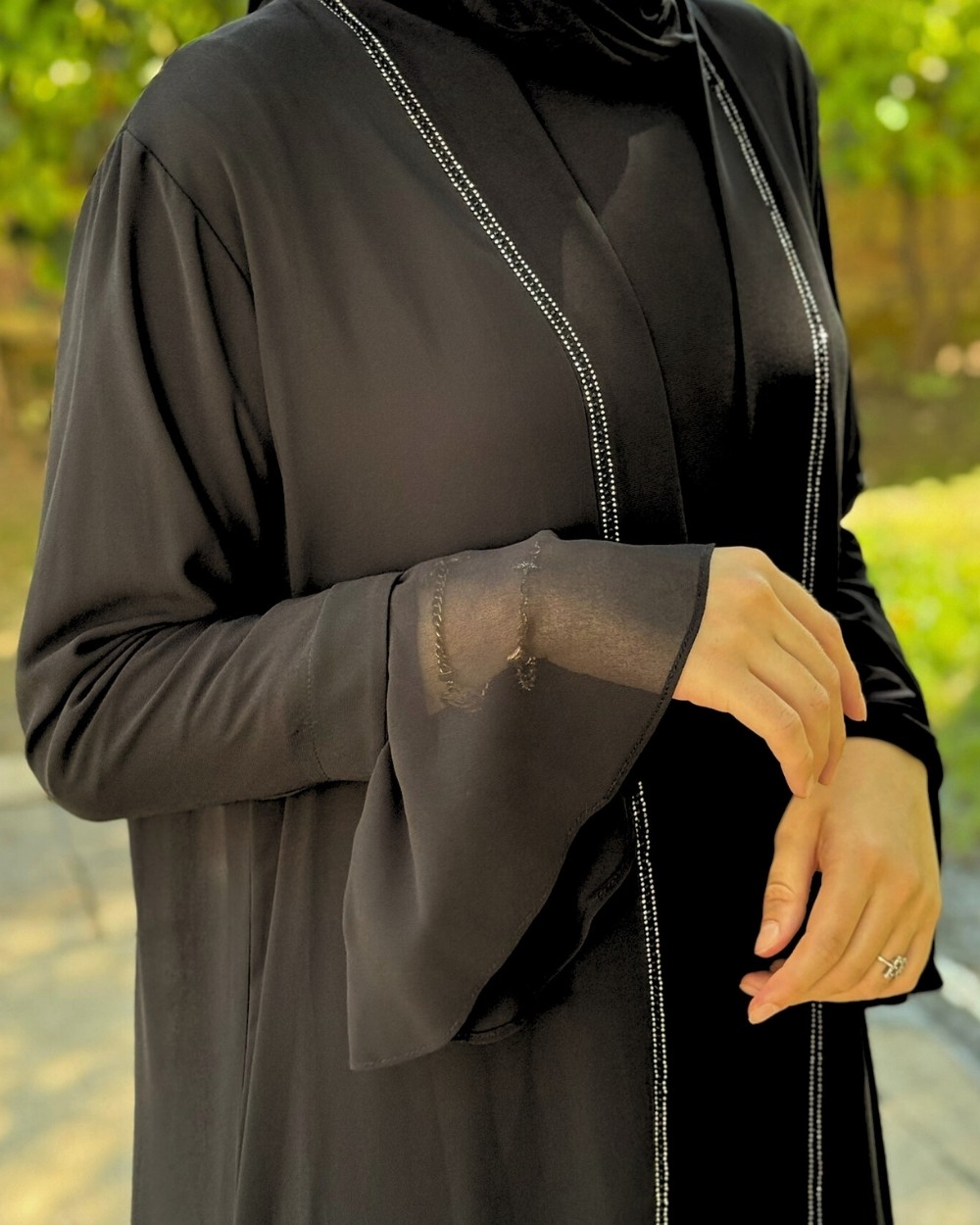 Büyük Beden Şifon Abaya Ferace İkili Takım (46-52 Beden)