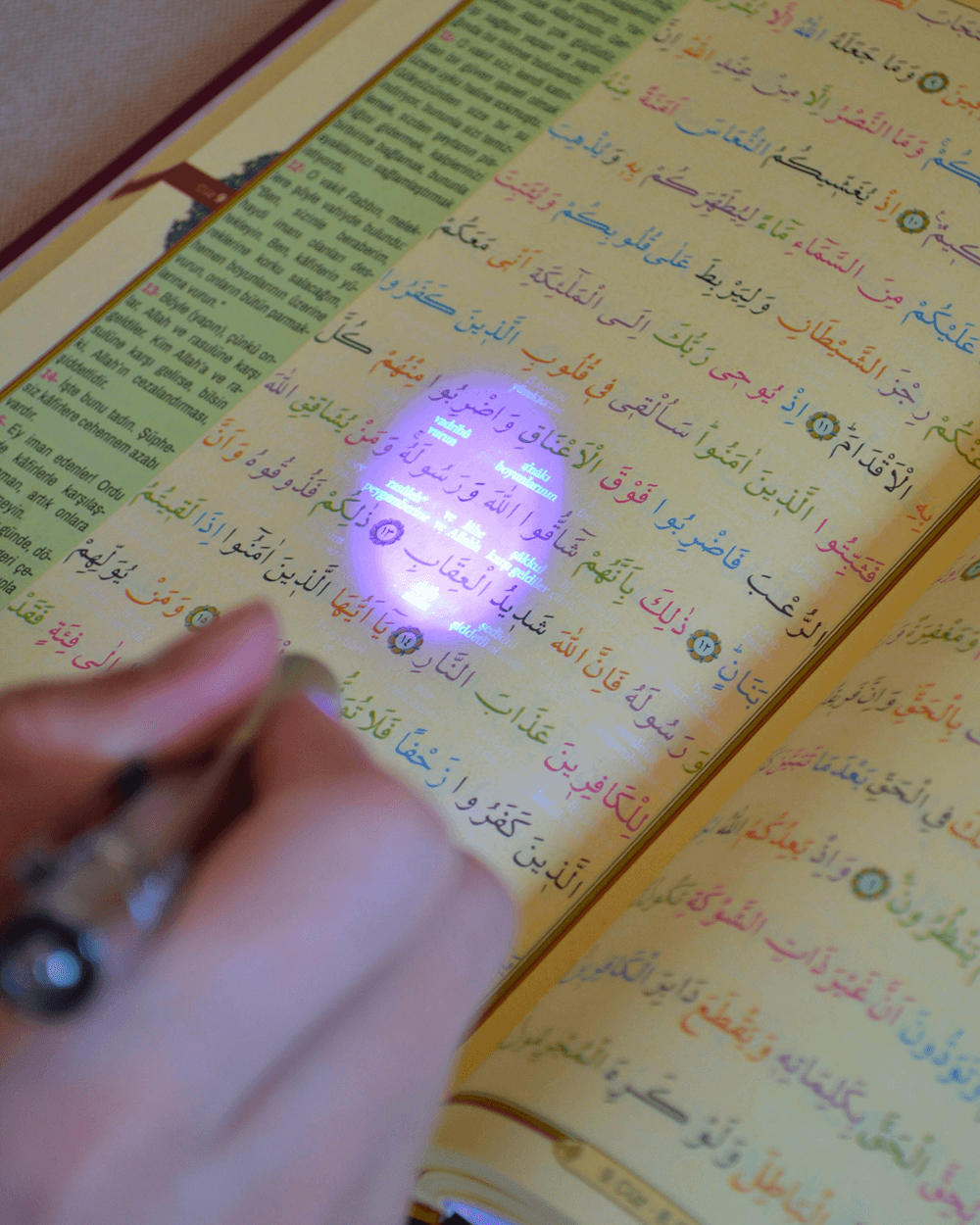 Gizli Mealli ve Türkçe Okunuşlu Kuran-ı Kerim Camii Boy Pembe – Özel Işıklı Kalemli