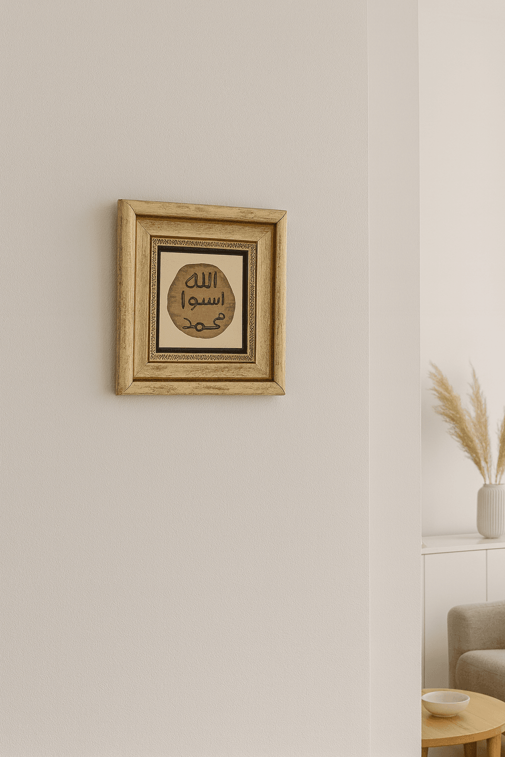 Doğal Taş Üzerine Peygamber Mührü Şık Tablo – 20x20 cm Dekoratif İslami Hediyelik
