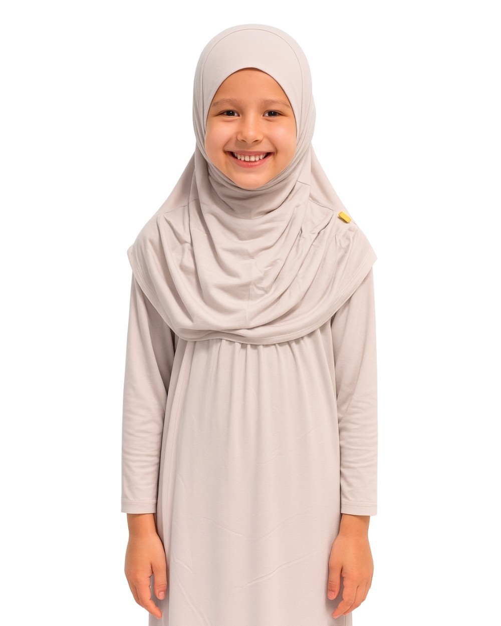 Penye Kendinden Başörtülü Çocuk Namaz Elbisesi Krem/ 6-7-8 yaş