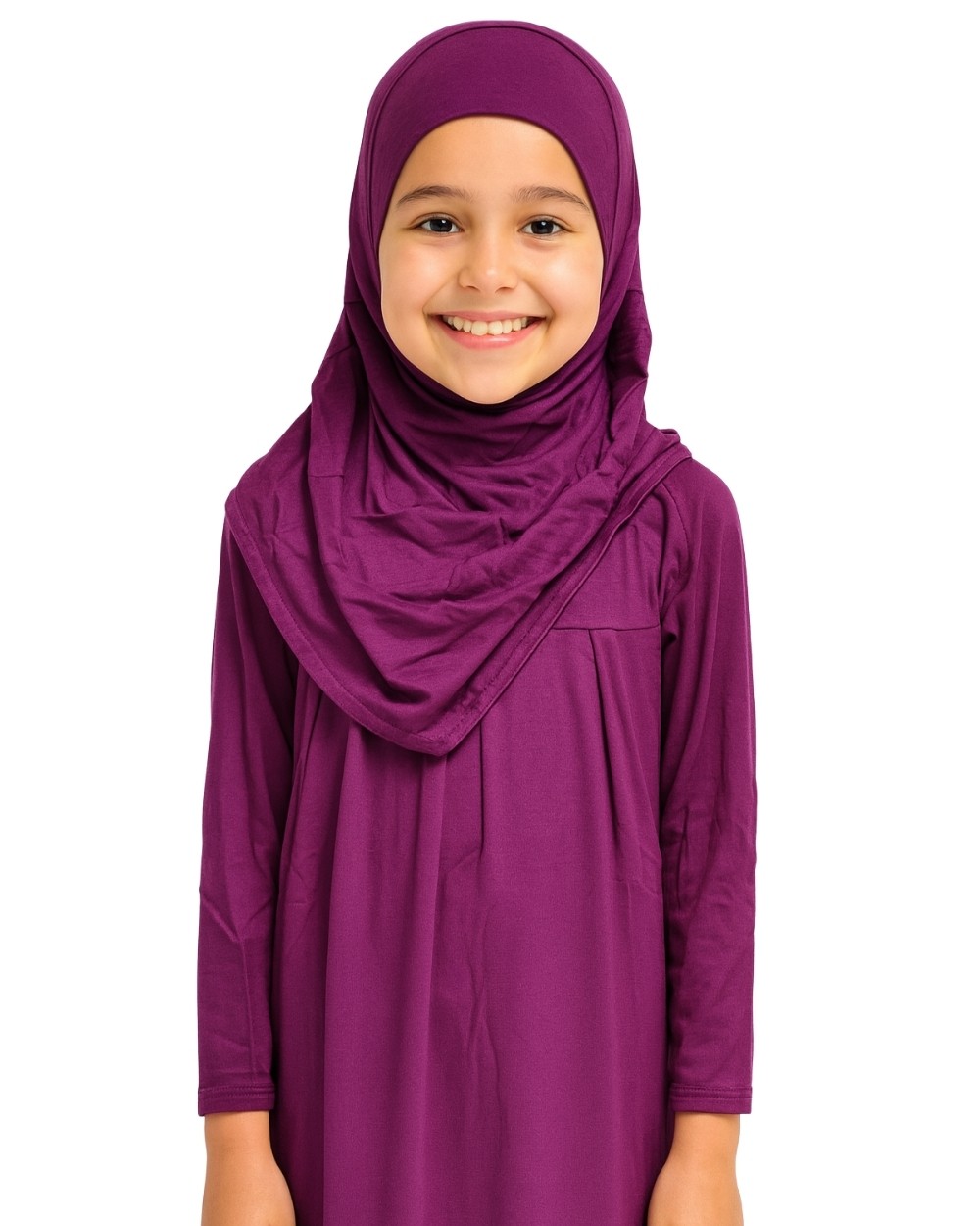 Penye Kendinden Başörtülü Çocuk Namaz Elbisesi Mor/ 6-7-8 yaş
