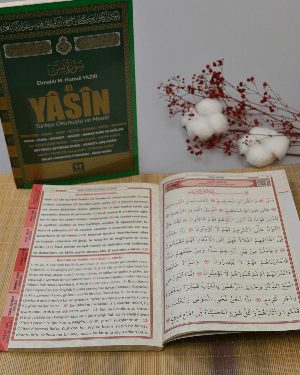 Türkçe Okunuşlu ve Mealli Fihristli 41 Yasin Dua Kitabı Orta Boy Yeşil