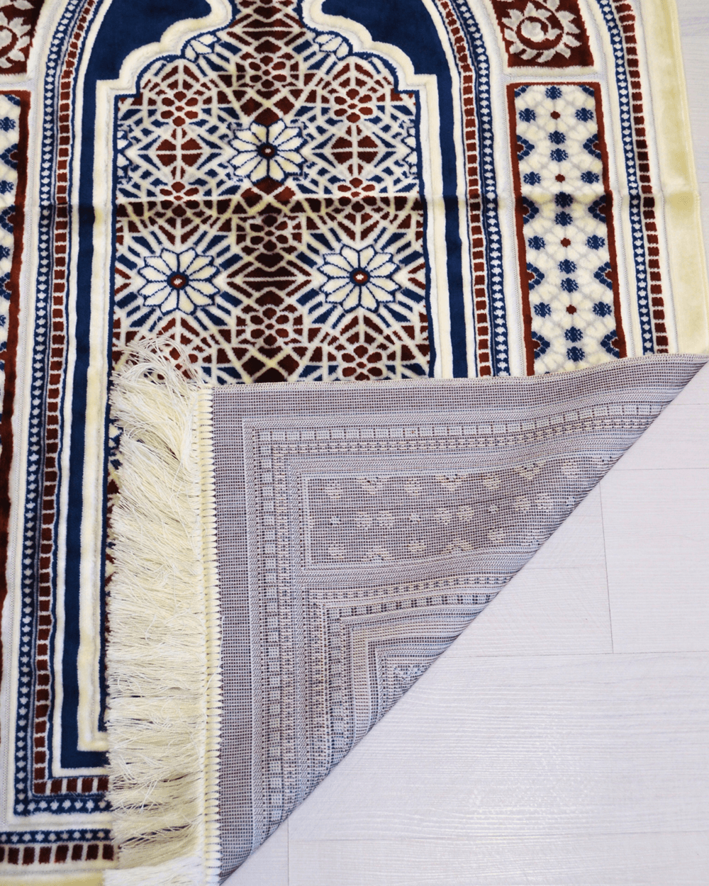 Lüks Kadife Seccade - 70x110 cm - Kalın Yumuşak Doku-Mihrap Desen Lacivert