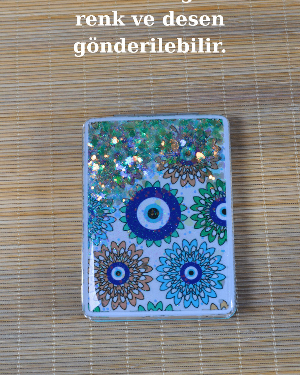 Cep Çanta Aynası; Makyaj Aynası Etnik Desenli Dikdörtgen 7x9 cm Model 2
