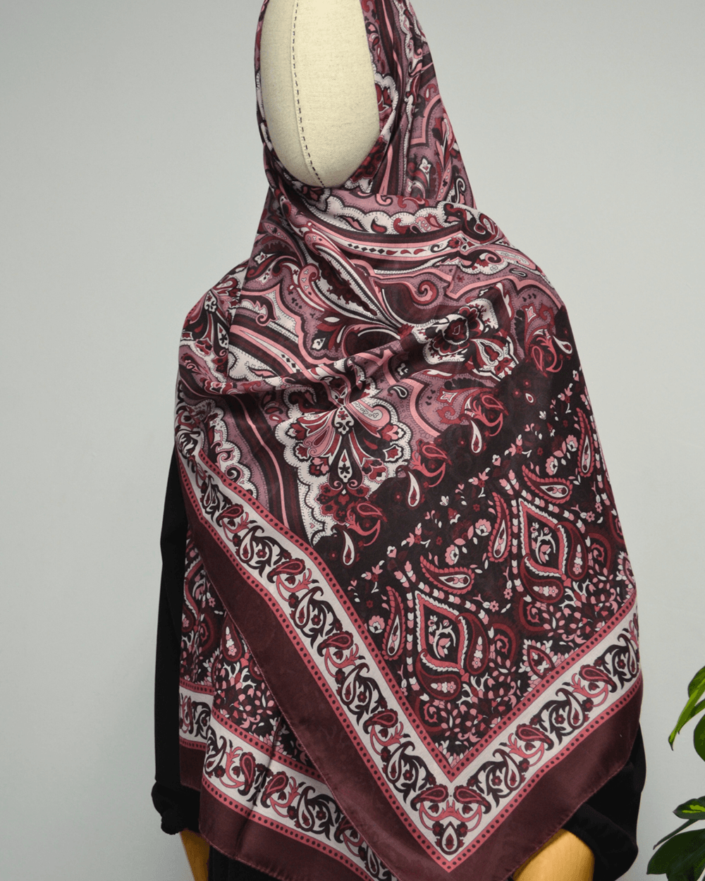 Etnik Desenli Pamuklu Şal Bordo